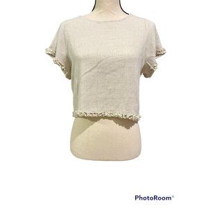 Me to We  Pac Sun Beige Cropped Shirt with Ruffles Womens XS